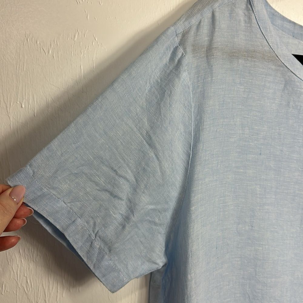 Lord & Taylor Linen Light Blue Relaxed Fit Short Sleeve Top Size XL - Picture 3 of 8